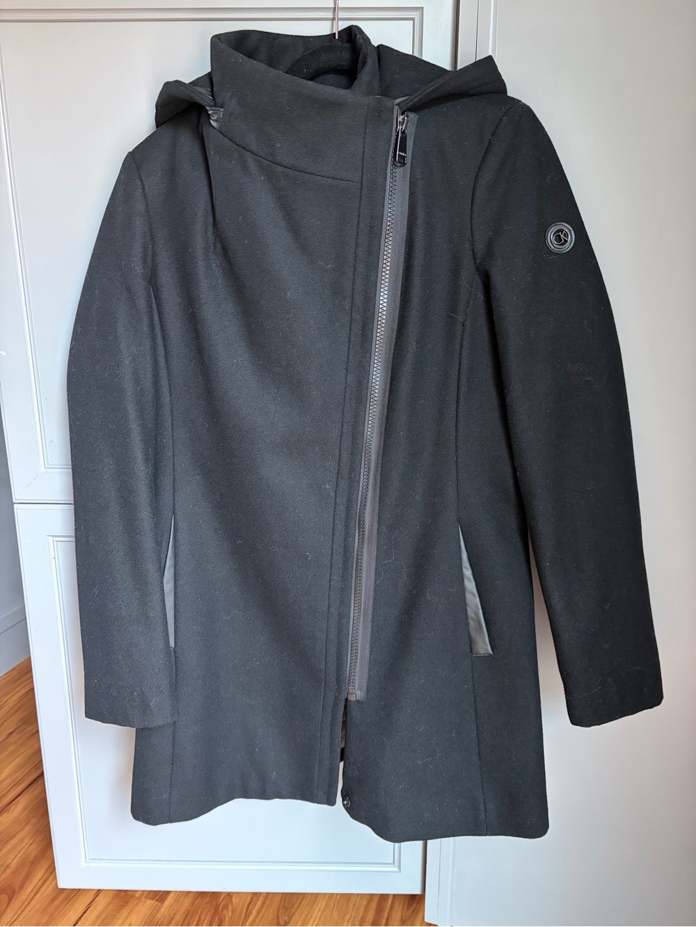 Calvin Klein Black Wool Coat with Satin Lining